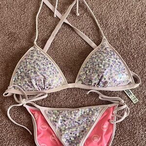PINK Victoria's Secret Pink and Silver Bikini Set